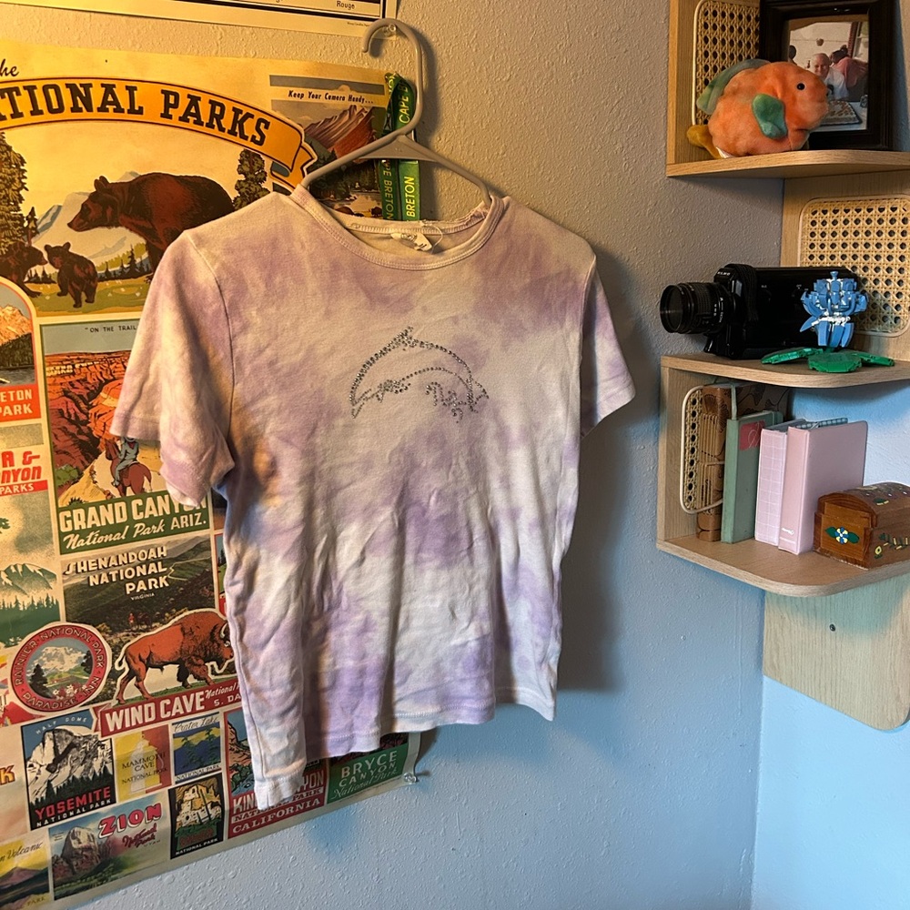 purple tie dye with gem dolphin t shirt